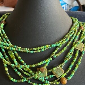 Green Seeded Beaded Necklace with toggle closure